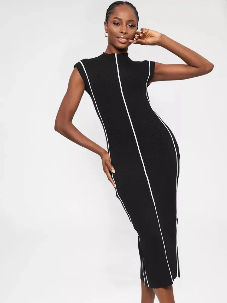 Seductive Dress Ribbed Knitwear Figurehugging Dress Casual Elegant European Dresses Sculpted Lightweight Breathable Dress