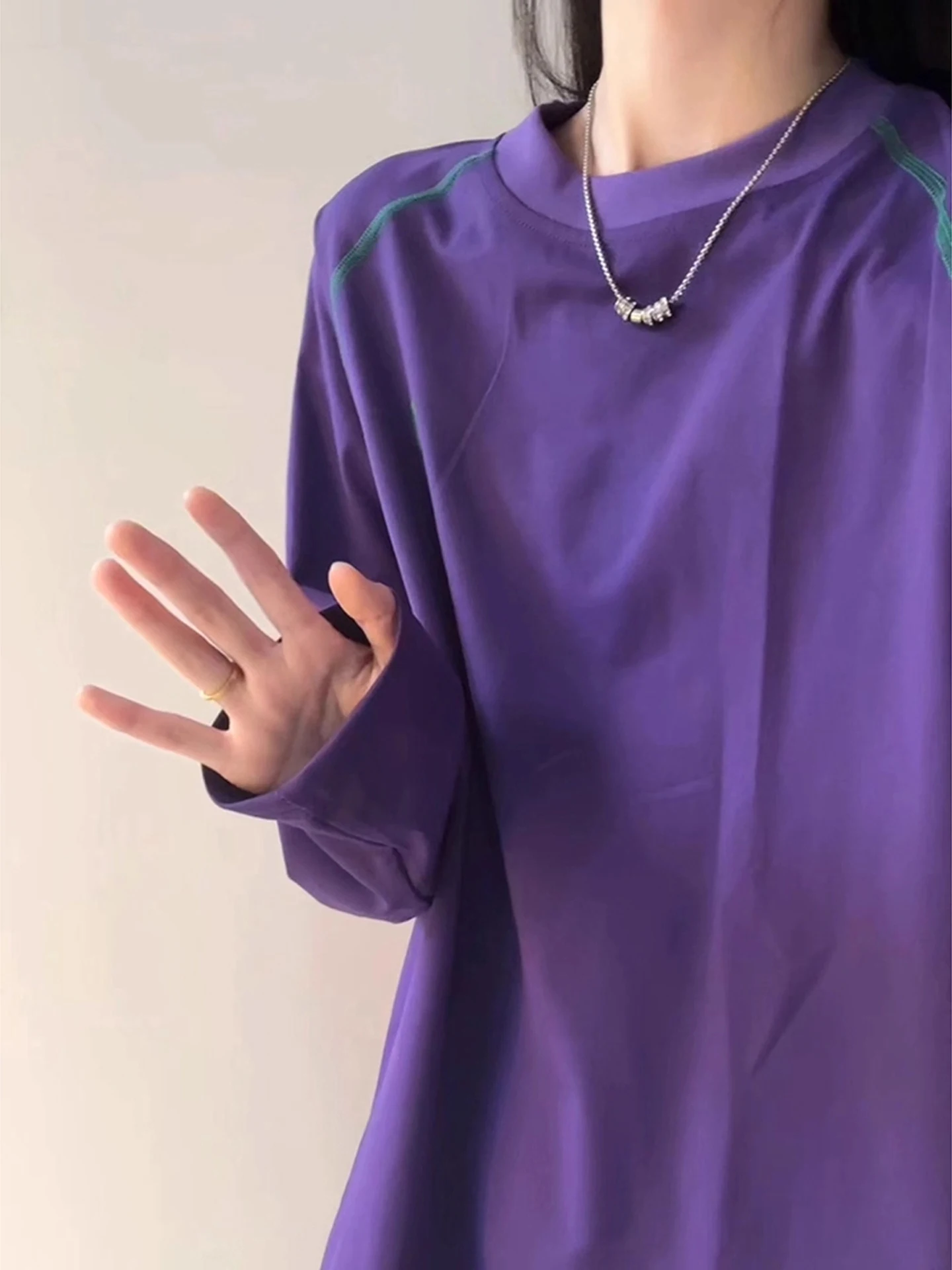 Koszulka sportowa Quick Dry Long Sleeve Fitn T-shirt męska damska fioletowa do badmintona, jazdy na rowerze, odzież sportowa jesienna do biegania na świeżym powietrzu