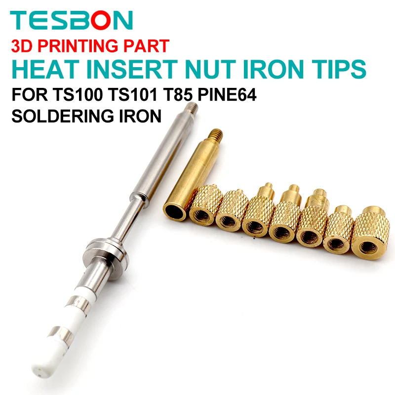 Pine64 ts100 porca de inserção de calor de solda ponta de ferro cabeça de rosca interna M2-M8 kit de inserção de derretimento quente de latão para impressora 3d