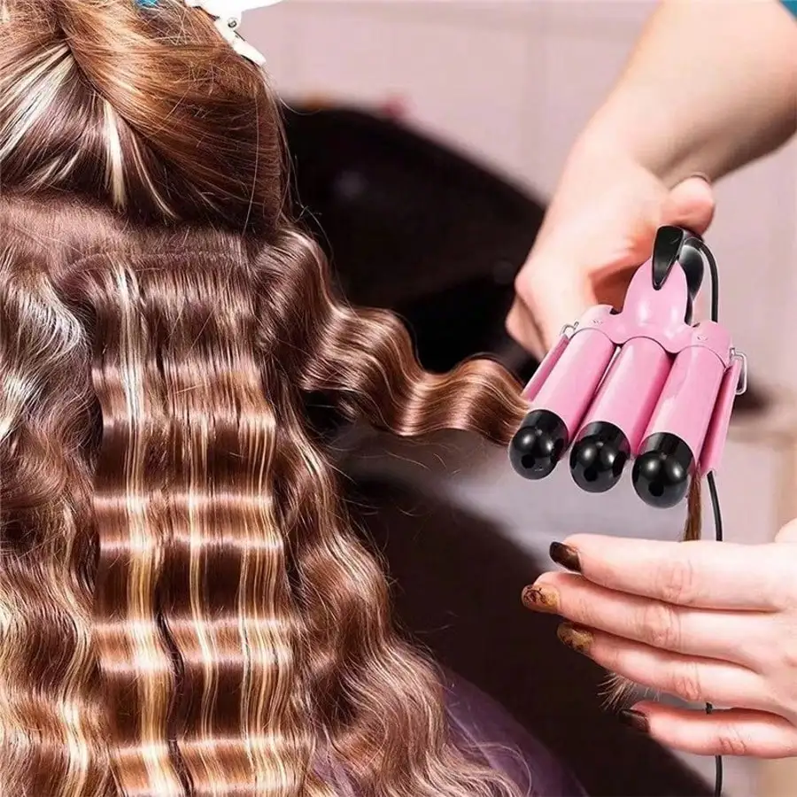 

3-Barrel Ceramic Curling Iron, Spiral Curl & Crimped Wave Hair Curler for Natural Textured Waves, Perfect for Salon or Home Styling
