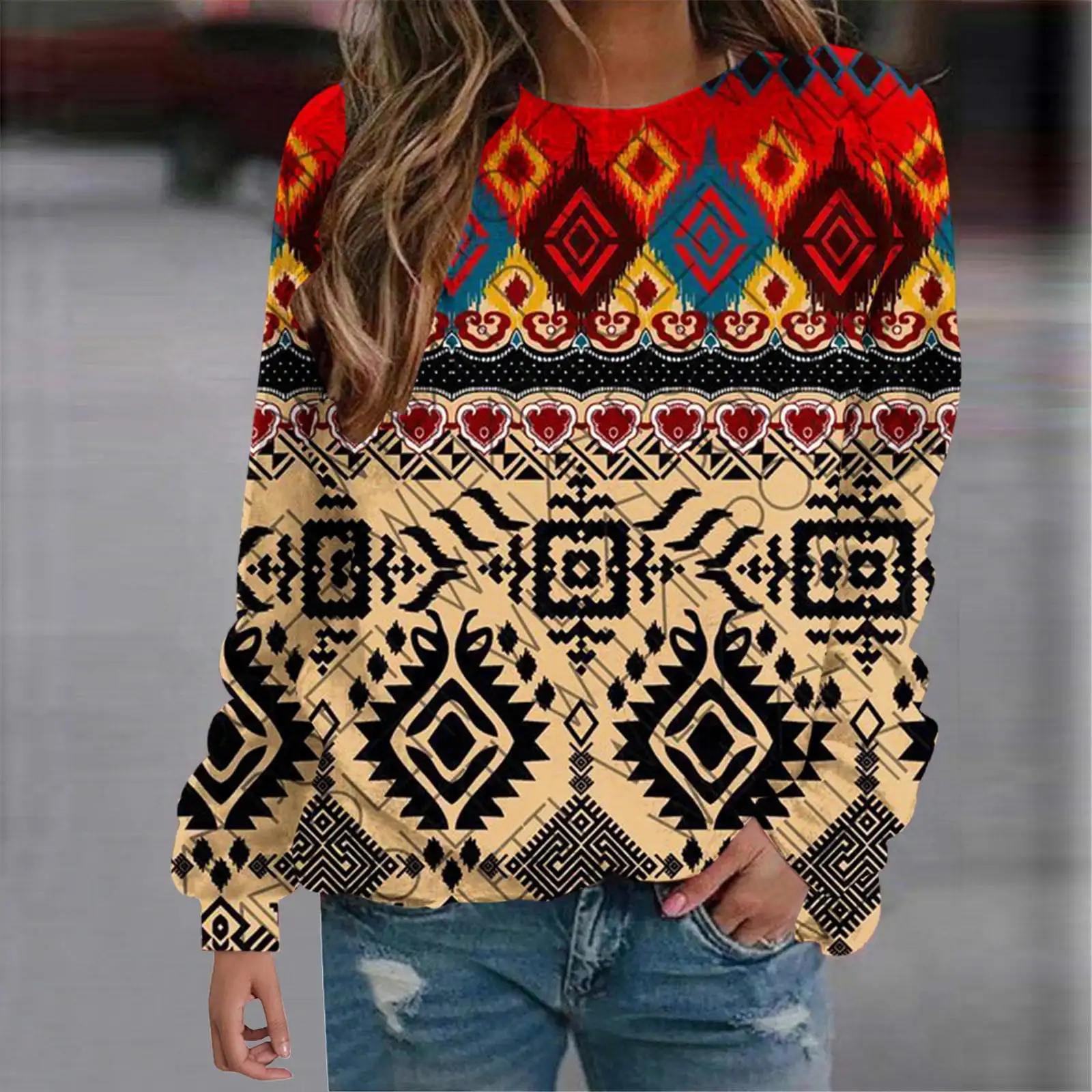 Western Aztec Ethnic Sweatshirts Geometric 3D Print Hoodies Women Retro Hoodie Oversized Pullovers Harajuku Tops Woman Clothing