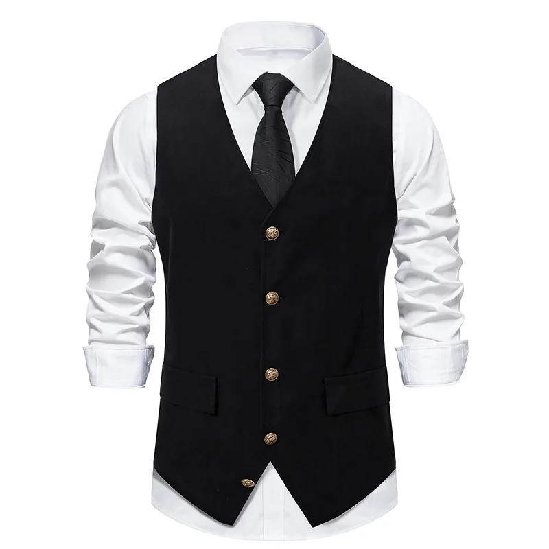 Mens Medival Vintage Suit Vest Casual Western Vest Jacket Slim Fit Vest Waistcoat Men Party Wedding Prom Gilet Costume Homme XXL