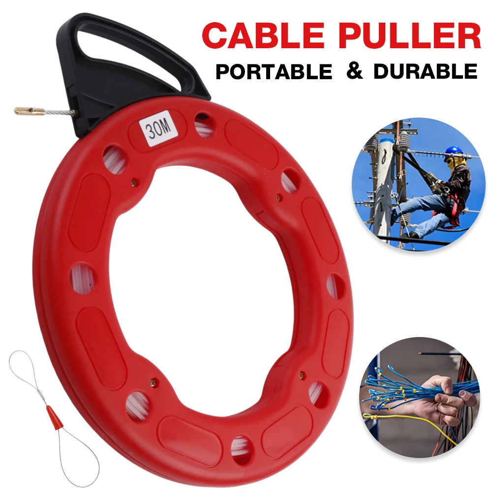 

Протяжной кабельный тросик длиной 30 м, гибкий, с поворотным фиксатором, изготовлен из нейлона, прочный и долговечный, для протяжки кабеля на большие расстояния