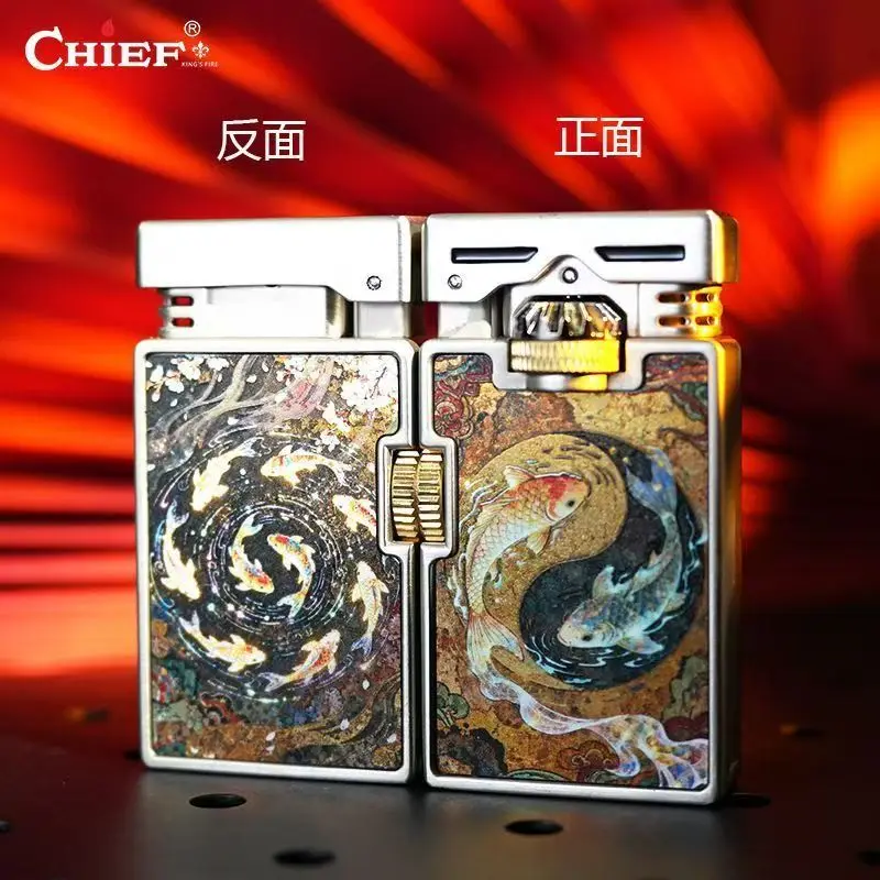 Chief Retro Kerosenes Lighter Windproof Side-Slip Grinding Wheel Exquisite Relief Tang Grass Line High-End Men's Gadget Gift