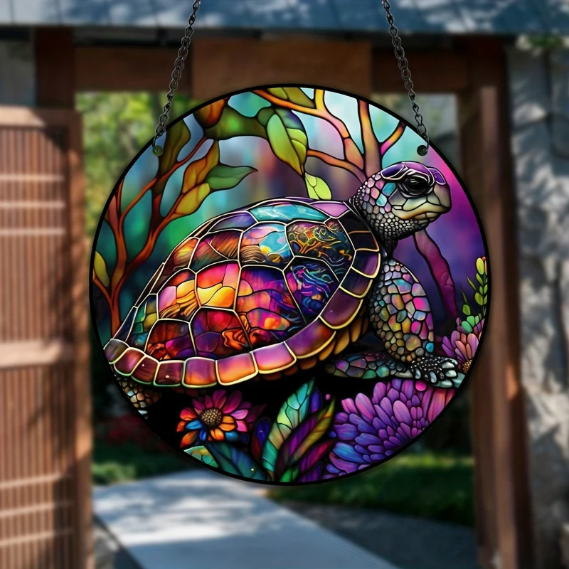 Autumn Turtle Stained Suncatcher Window Hanging Sea Turtle Art Decor Housewarming Gift Garden Wreath Sign for Mom Grandma Women