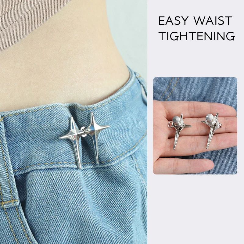 Trendy Cross Star Waist Buckle Adjustable Detachable Pants Clips Waist Tightener Nail-free Metal Button Snaps For Jeans Decor