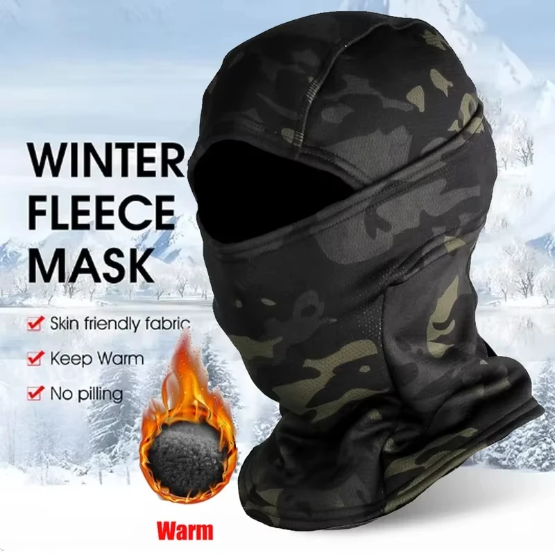 Balaclava de inverno em fleece quente com estampa de camuflagem para esqui, ciclismo, máscara facial completa, máscara para motocicleta, forro para capacete.