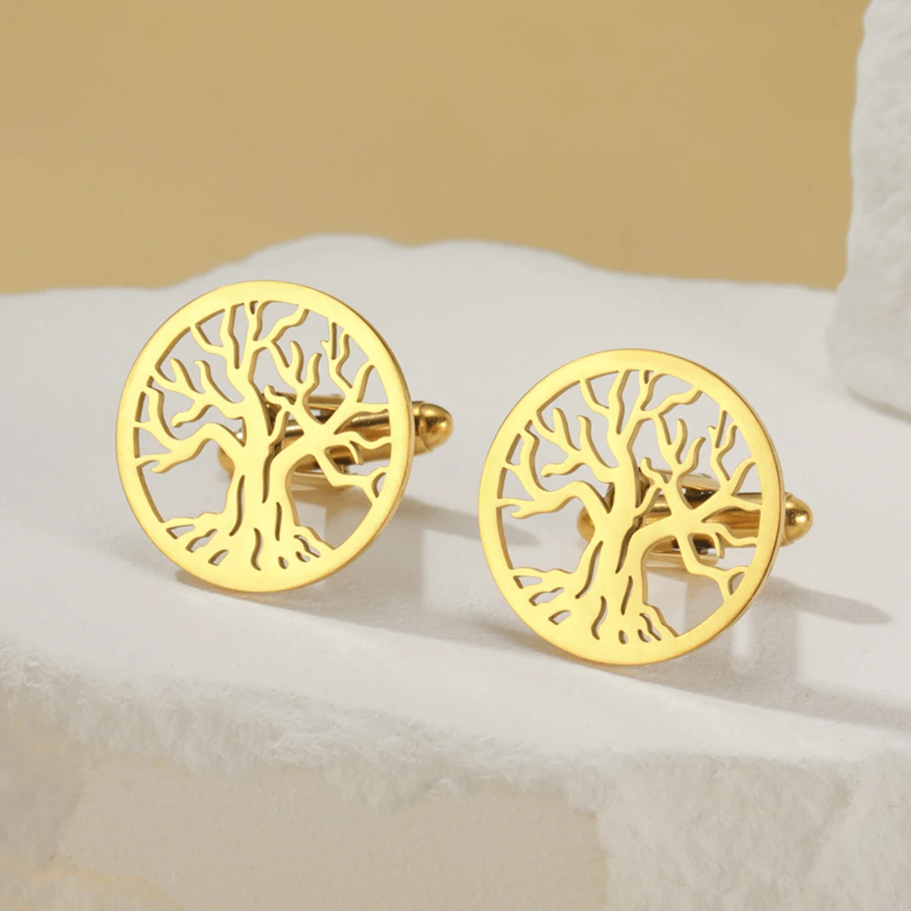 بلدي شكل شجرة الحياة الكفة الروابط للرجال الزفاف مأدبة العريس بدلة عمل قميص جولة الرجال أزرار أكمام مجوهرات من صلب لا يصدأ #5