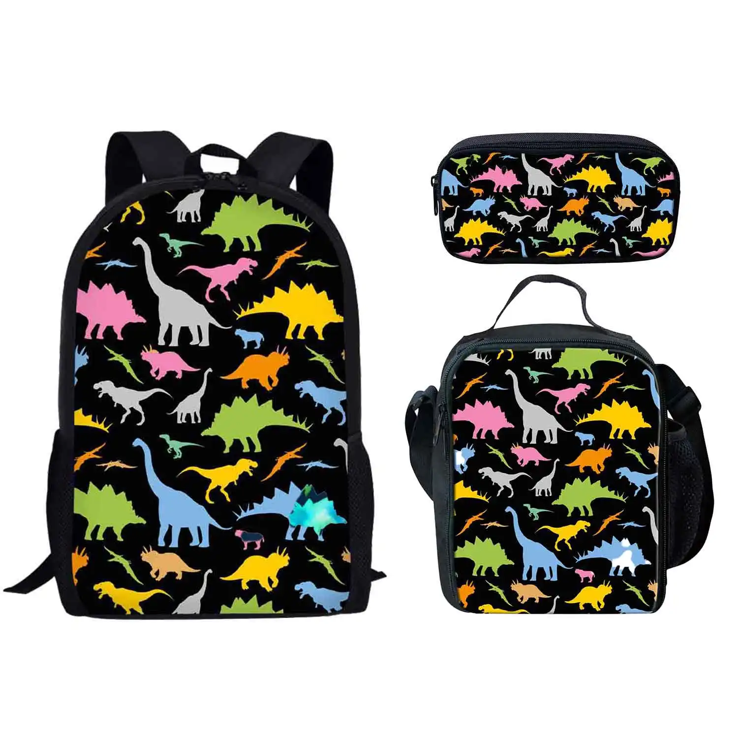 3er Pack niedlichen Cartoon Dinosaurier drucken Student Buch Tasche Cross body Lunch Bag Bleistift Tasche Jungen Mädchen Teenager täglich lässig Rucksack