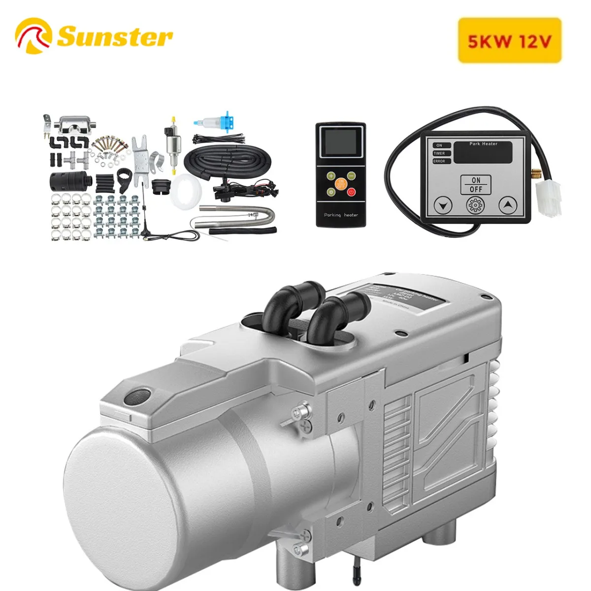 12V 5KW Diesel Fuel Liquid Heater Gasoline Preheater LCD Switch Silencer +Water Pump Parking Heating Device For Trucks Van Car