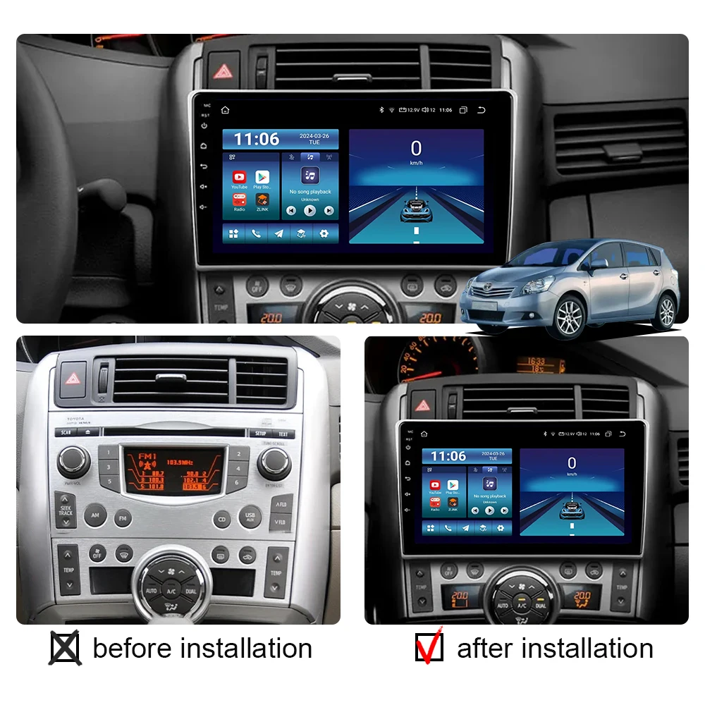 Android 14 Car Radio For Toyota Verso R20 2009 - 2018 Carplay Auto Stereo GPS Navigation Multimedia Video Player Bluetooth DSP