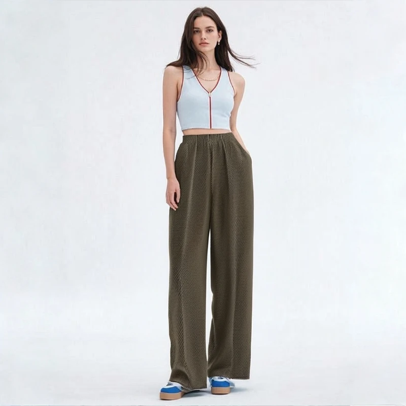 

Miyake Pleated Fish Scale Pants, Pleated Cropped Pants, Women's Casual Pants, Loose High Waisted Hanging Elastic Oversized Pants