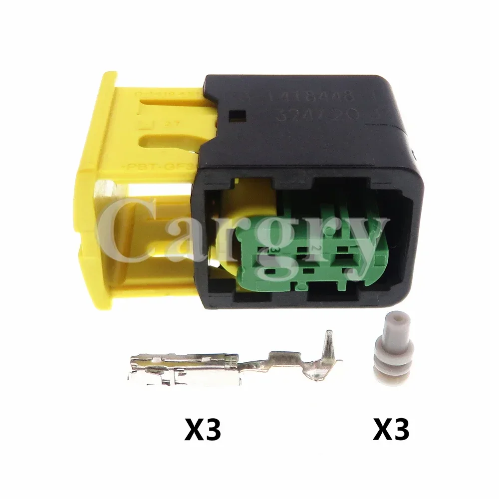 1 Set 3P 3-1418448-1 AC Assembly High Temperature Resistance New Energy Green Wire Socket with Terminal and Rubber Seals For Car