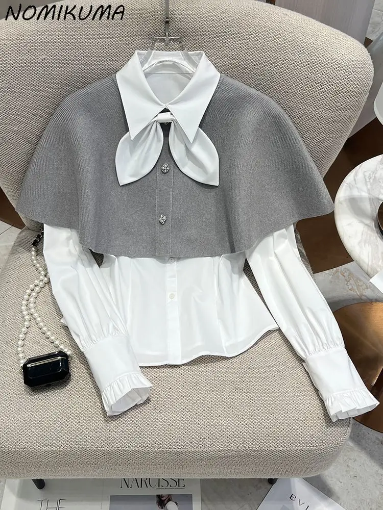 Nomikuma-Conjunto de xale de malha de 2 peças feminino, moda coreana, camisa elegante, outono, novo, 2023