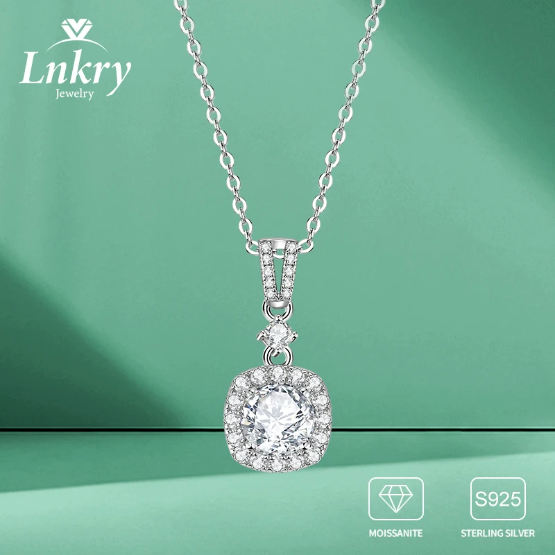 

Lnkry сверкающее ожерелье из муассанита Halo 6,5 мм с сертификатами для женщин, стерлинговое серебро 925 пробы, квадратный кулон, ожерелья, ювелирные изделия