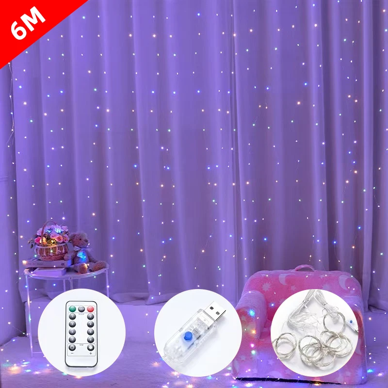 6m/3mCurtain LED String Lights Warm Light Remote Control Bedroom Holiday Wedding Christmas Decoration Fairy Garland Lamp