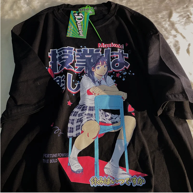 Cartoon stampato All Match stile giapponese Casual allentato moda Basic Streetwear Harajuku donna donna manica corta Top t-shirt