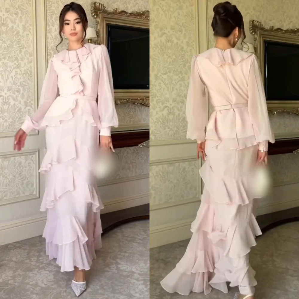

Customized Classic Exquisite Chiffon Pleat Trumpet Scoop Neck Midi Dresses Bespoke Occasion Fashion Sexy