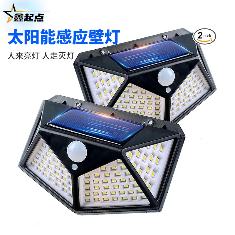 Outdoor Courtyard Human Body Induction Home Charging Lighting Ip65LED Four-sided Waterproof Outdoor Solar Wall Light Hot Sale