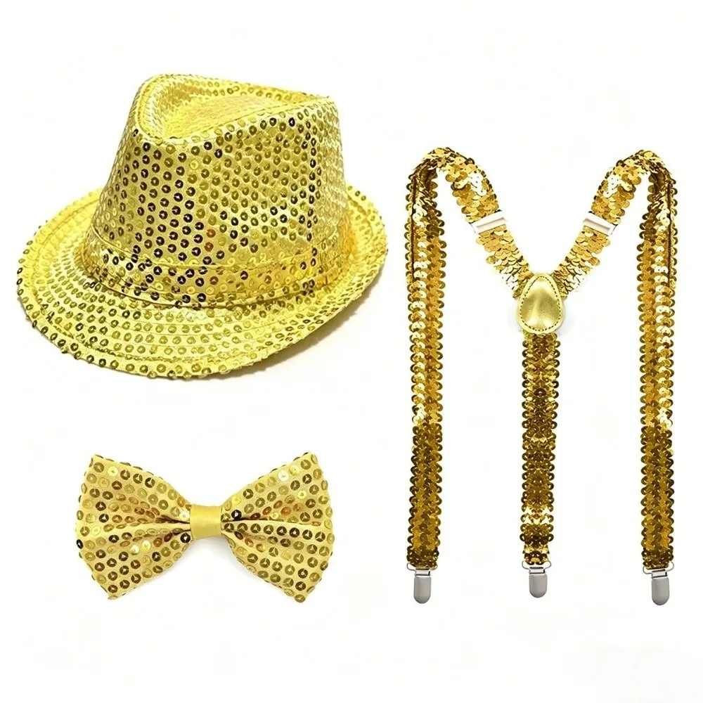 Conjunto de Accesorios de Actuación de Color Sólido con Lentejuelas, Corbata y Tirantes para Niño, Decoración de Halloween
