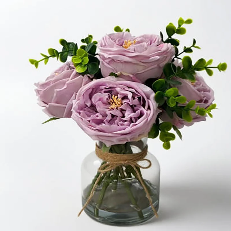 

Faux Flowers With Vase, 6pcs Real Touch Artificial Flowers With Long Stem Look, Austin Rose Peony Fake Flower For Home,Wedding D