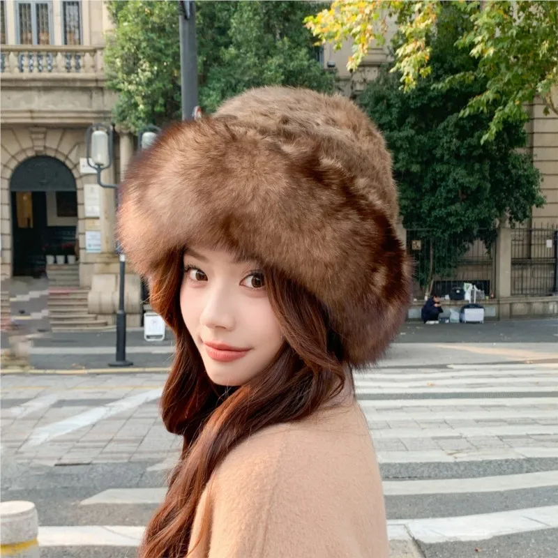 A thick and warm fur hat for winter women small plush looks good on the face versatile imitation purple fisherman's