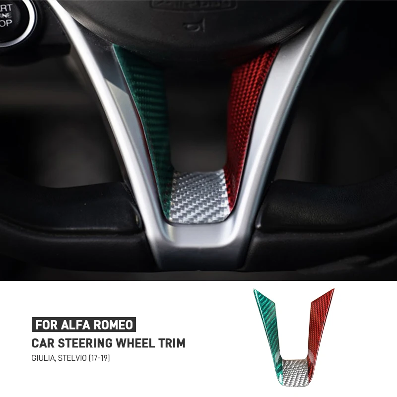

Для Alfa Romeo Stelvio Giulia 2017-2019 настоящее углеродное волокно, декоративная рамка на руль автомобиля, наклейка, аксессуары для интерьера