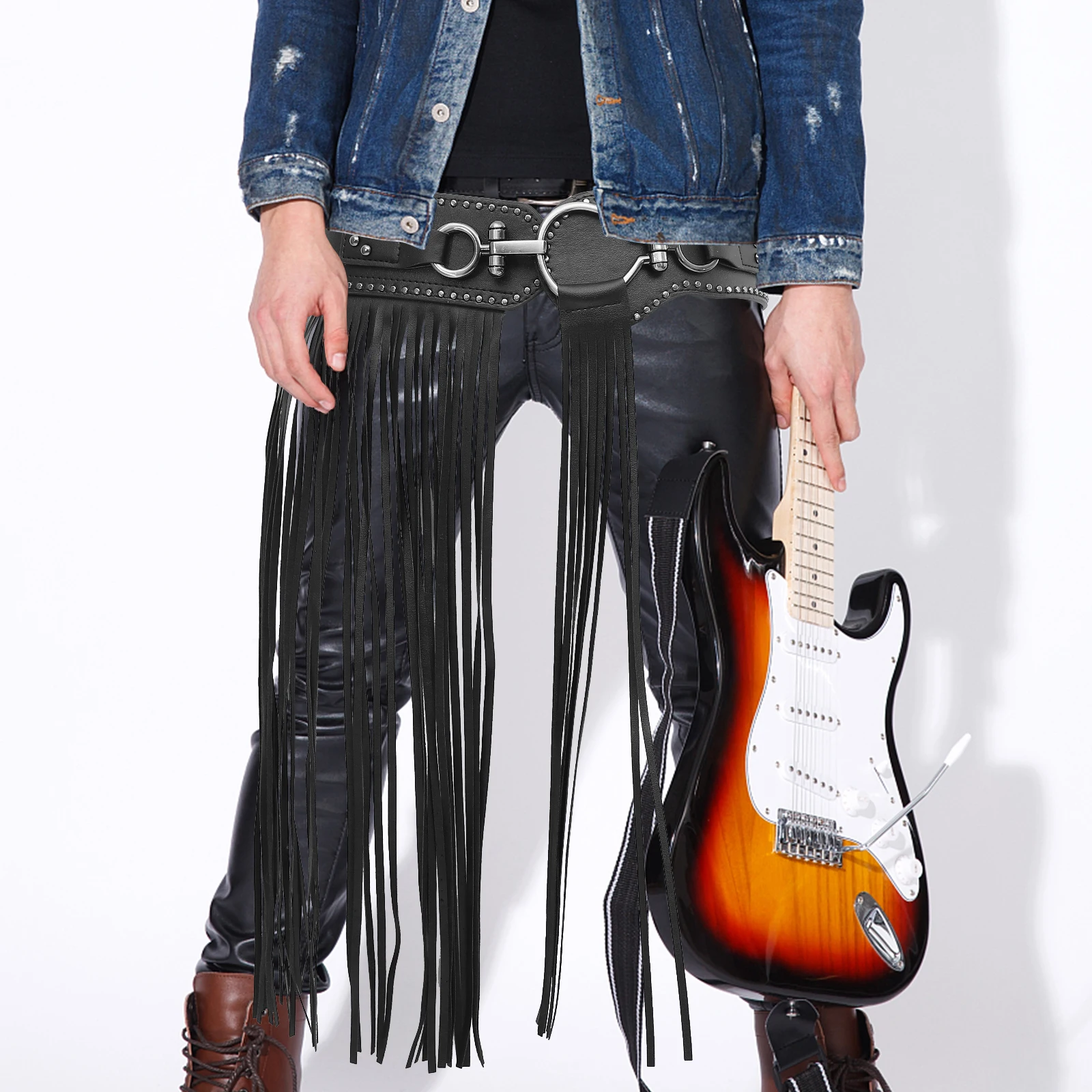 1개 펑크 스타일 스커트 여성용 프리미엄 소재 내구성 있는 태슬 장식 선물 데이트 파티 스커트 펑크 리벳 벨트