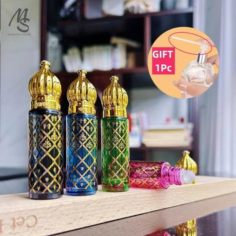 

8ml Portable Glass Roller Bottle Arabic Golden Luxury Essential Oil Perfume Empty Container Refillable Roller Ball Containers