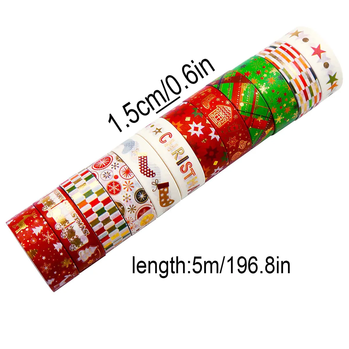 12 ロール/箱、繊細なクリスマスパターンのブロンズ和紙テープ、ホリデーパーティー DIY グリーティングカードギフトボックスの装飾に最適