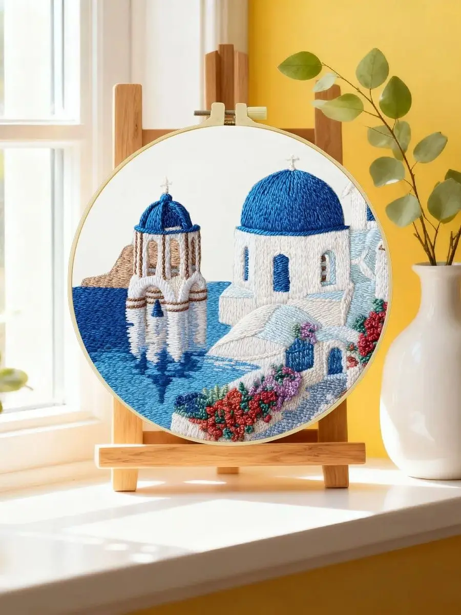 1 Stück 20X20CM/15X15CM 7,87/6,3 Zoll Blaues Schloss Stickerei Starter-Kit DIY-Kit DIY-Stickerei-Set Handarbeiten Malerei – Detail 6