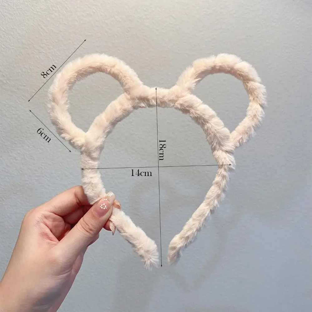 Winter Thick Headband Plush Round Mouse Bear Ears Design Hair Hoop Candy Color Barrettes for Women