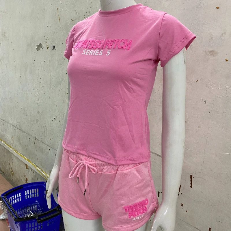 

Trendy summer fashion casual letter print slim fit short sleeved T-shirt shorts drawstring women's set