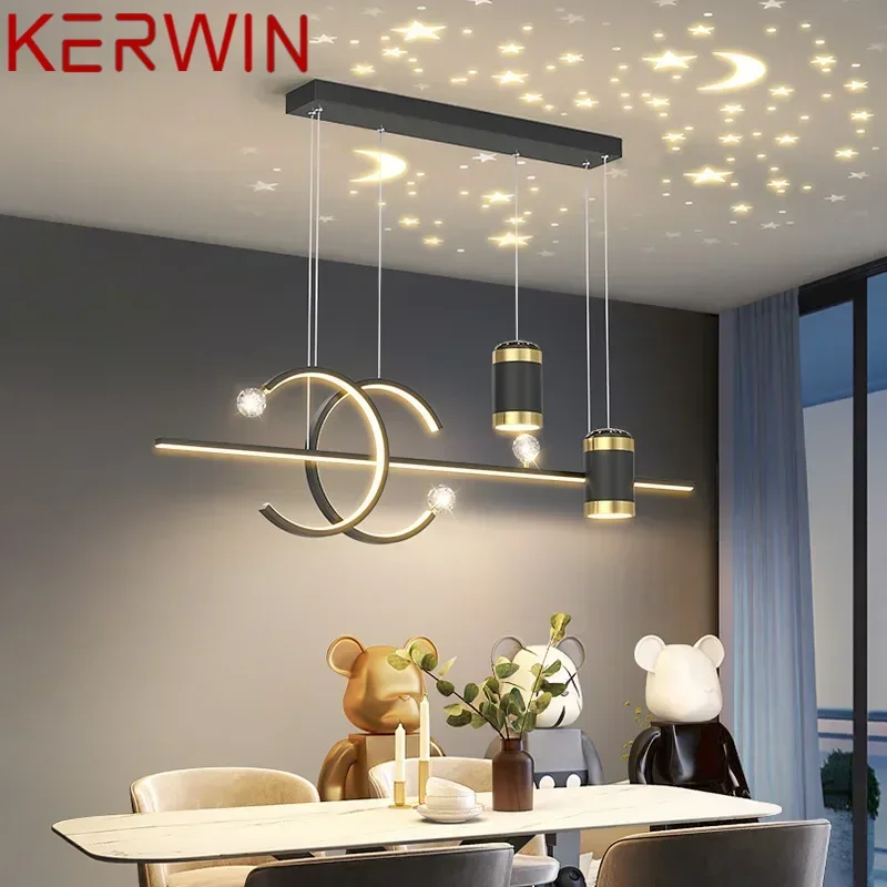 KERWIN Nordic Pendant Lamps Modern Creative Starry Sky Projection LED Light Fixtures for Home Dining Room Decorative