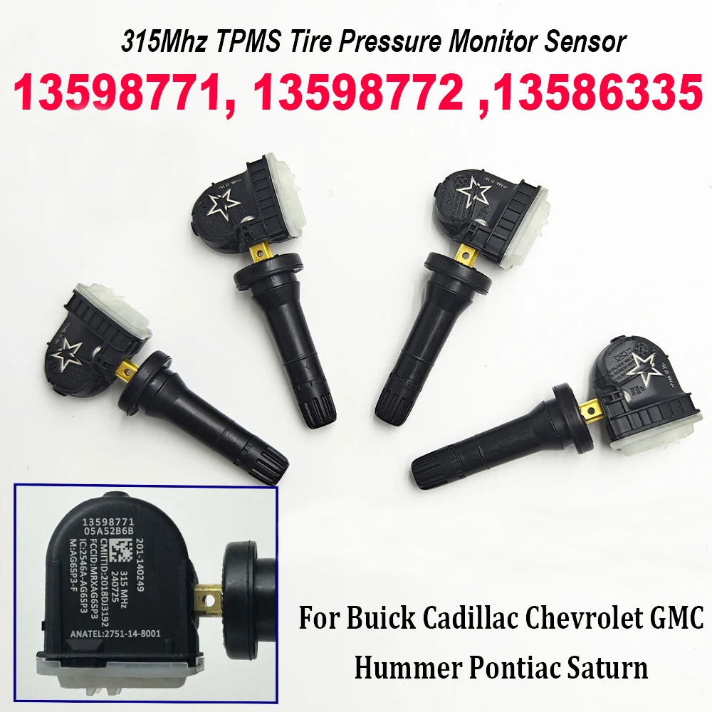 4PCS 13598771 Tire Pressure Monitor Sensor 315Mhz TPMS 13598772 13586335 20923680 13516164 For Chevrolet Buick Allure GMC Savana