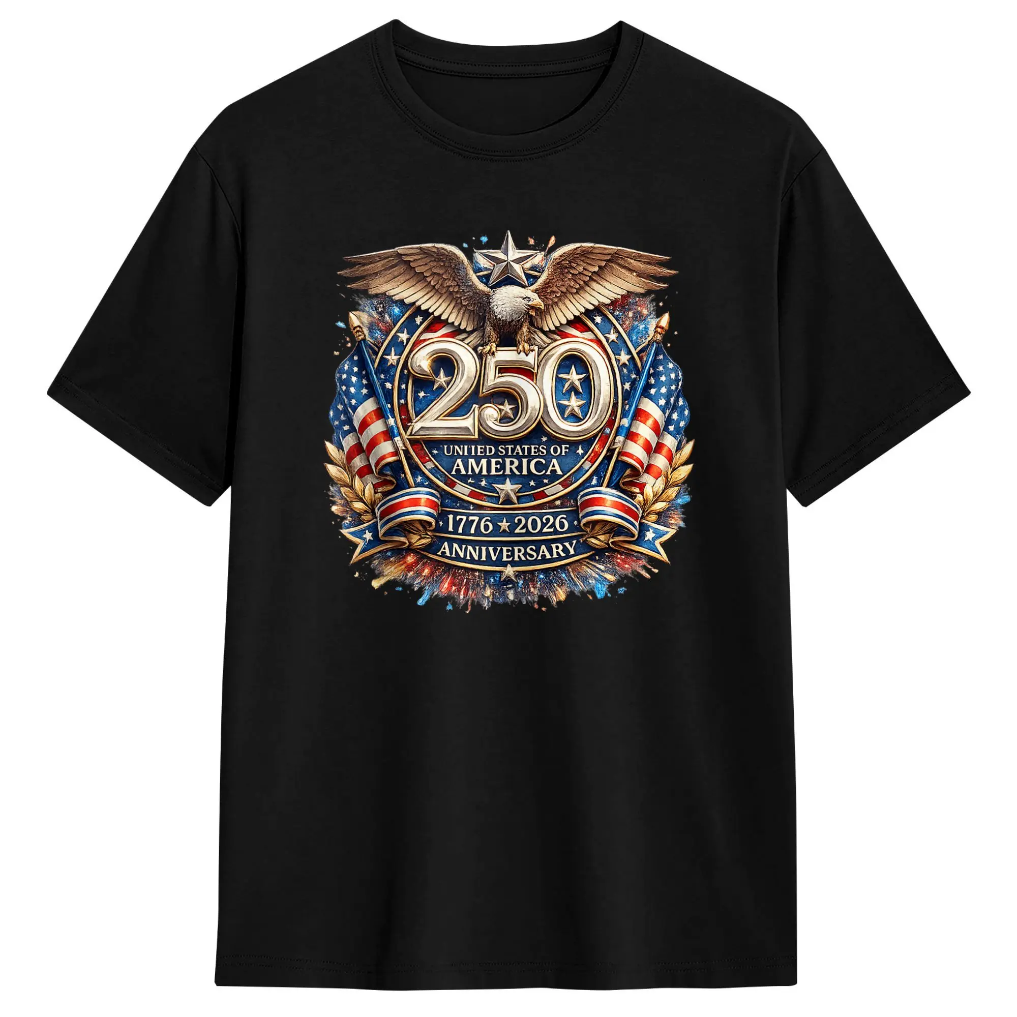 

Vintage 250th Anniversary Eagle Independence 250 Years of Freedom T-Shirt Men Cotton T Shirts Short Sleeve Tees Plus Size Tops