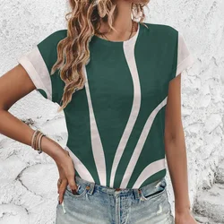 Short Sleeve Crew Neck Casual Elegant Top  Summer & Spring Women's Clothing T-Shirt FashionGeometric Lines Pattern Print T-Shirt