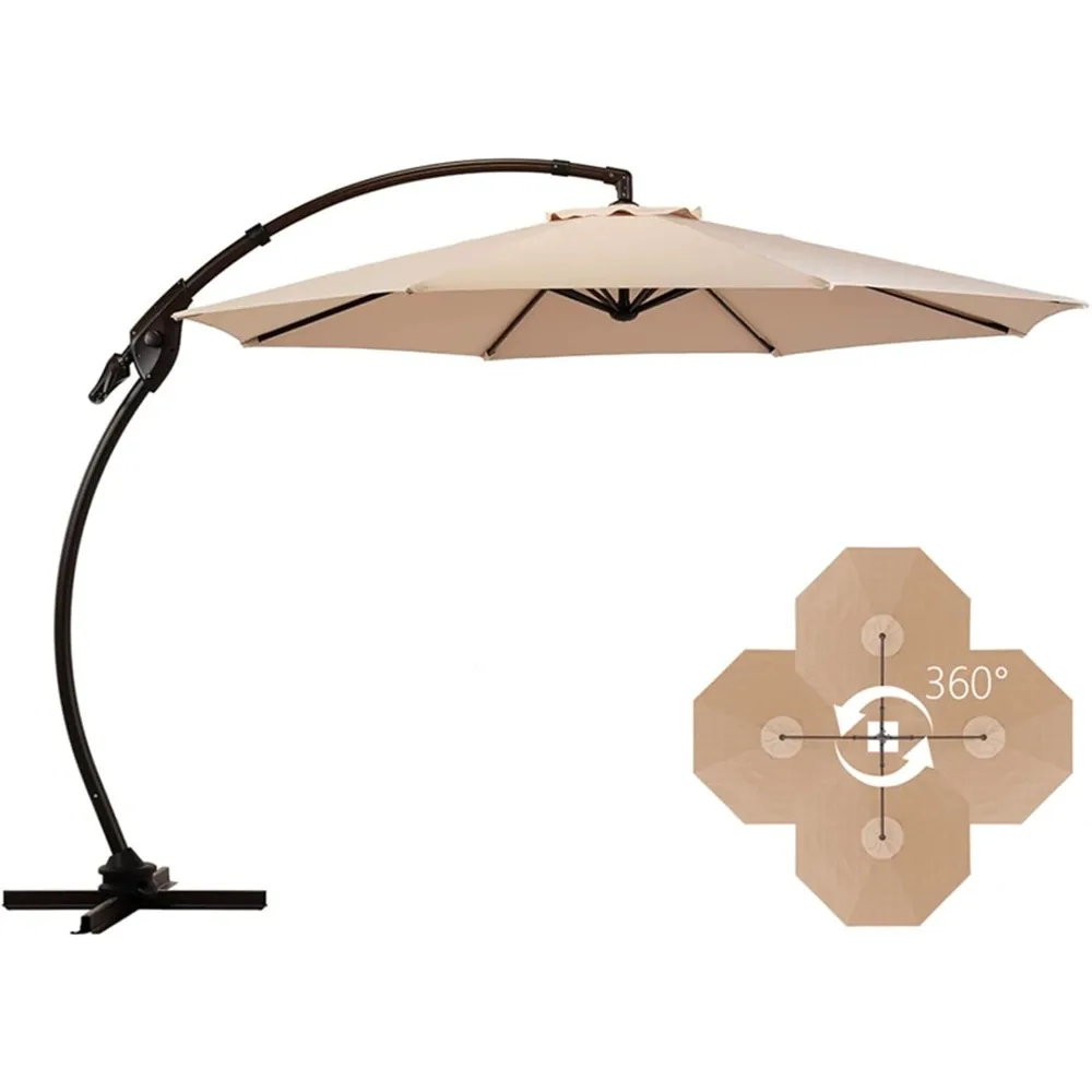 

Cantilever Offset Umbrella with 360° Rotation Round Aluminum Patio Umbrella without Base for Garden Porch