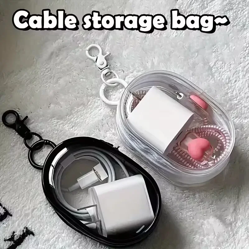 Transparent Storage Bags Keychain Data Line Coin Toys Organizer Case Thicken Clear Wallet Keyring Car Key Holder Jewelry Gifts