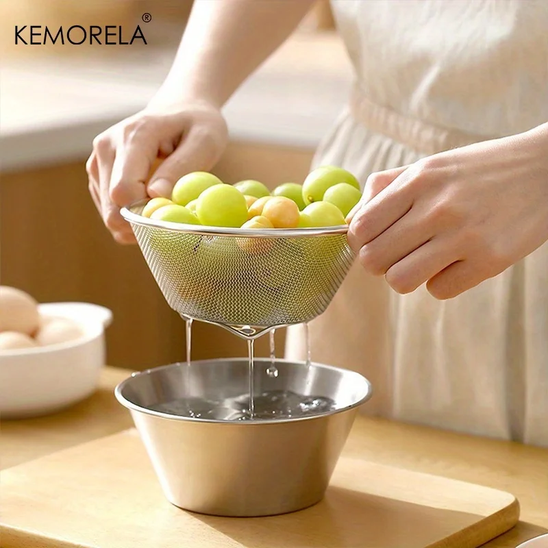 2 in 1 Stainless Steel Strainers with Micro-Perforated Mesh Dishwasher Safe Easy-Clean Design for Washing Vegetables Fruits Rice