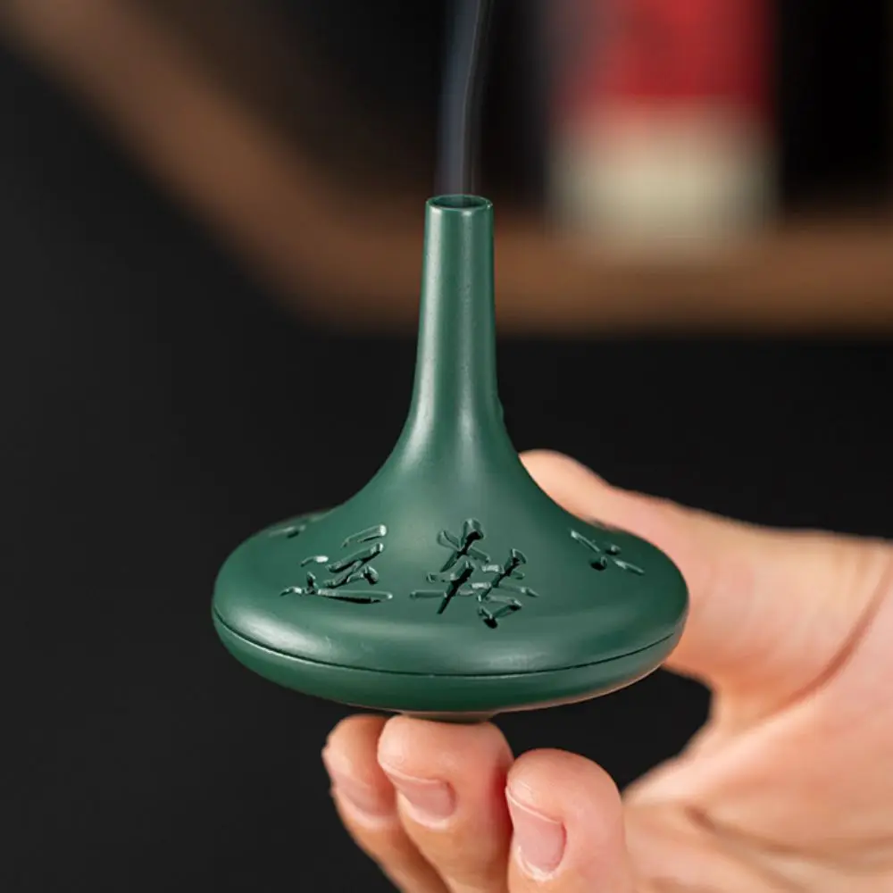 Chinese-style Retro Conical Gyroscope Incense Burner Openwork Calligraphy Vertical Censer Zinc Alloy with Pad