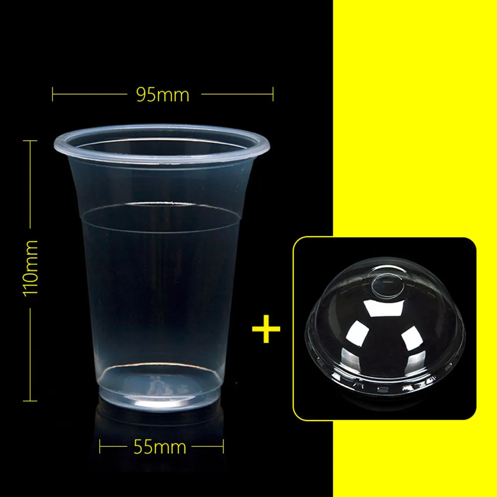 

50Pcs Clear Plastic Cups 400Ml with Dome Lids Hot Stamped Brim Large Capacity for Milk Tea Water Sodas Juice