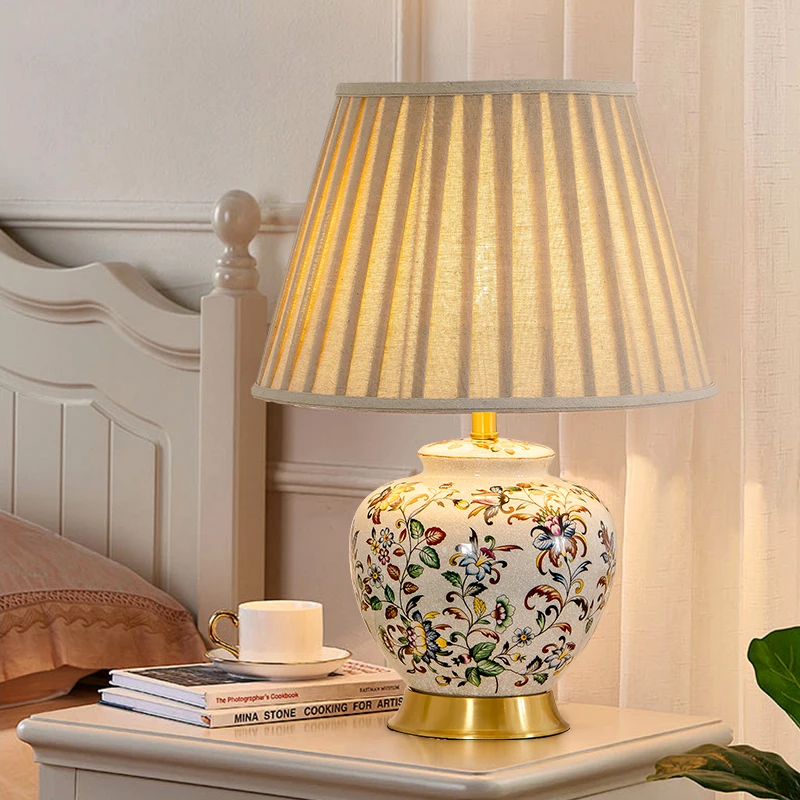 

Retro Vintage Flower Ceramic Table Lamp Large for Bedroom Living Room Study Home Decor