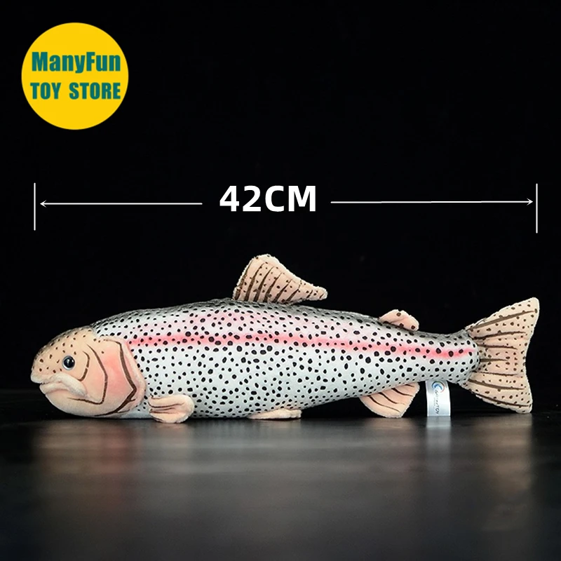 Regenboogforel knuffel - levensechte zalmvis knuffeldier, realistische zachte forel knuffel, Kawaii zoetwatervis pop cadeau