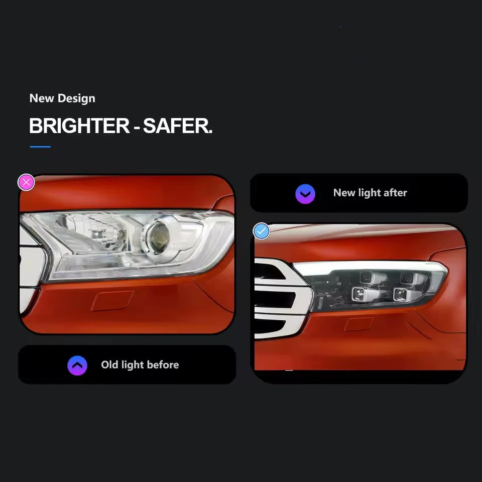 Car Styling for Ford Ranger Headlight 2016-2021 Everest LED Head Lamp H7 D2H Hid Option Angel Eye Bi Xenon Beam Accessories