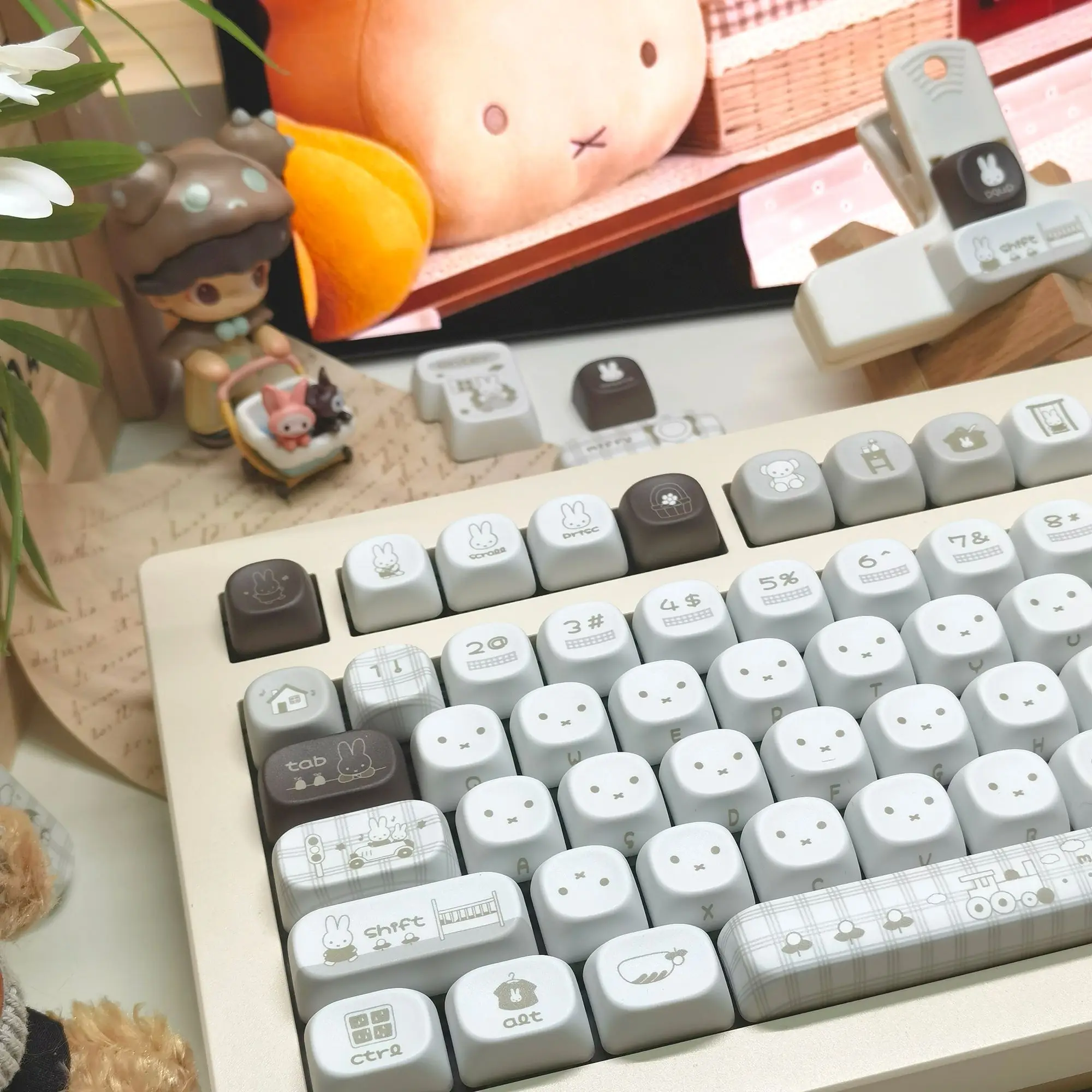 MOA Height Keycaps with Cute Miffy Pattern PBT Five-side Dye Sublimation Custom Mechanical Keyboard Replacement Keycaps Kawaii