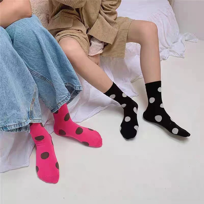 

1 пара женских носков до середины икры с узором в горошек, удобные мягкие милые носки с мультяшным рисунком, модные дышащие носки высокого качества для женщин