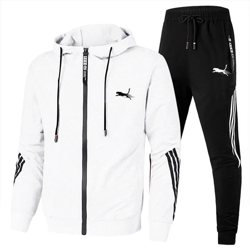 Combinaison de jogging respirante pour hommes, sweat à capuche et pantalon à fermeture éclair, mode simple, haute qualité, loisirs, fitness,