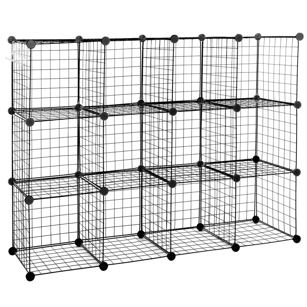 

12 Cube Storage Rack Organizer Kitchen Bedroom Shelving Metal Wire Shelves Black