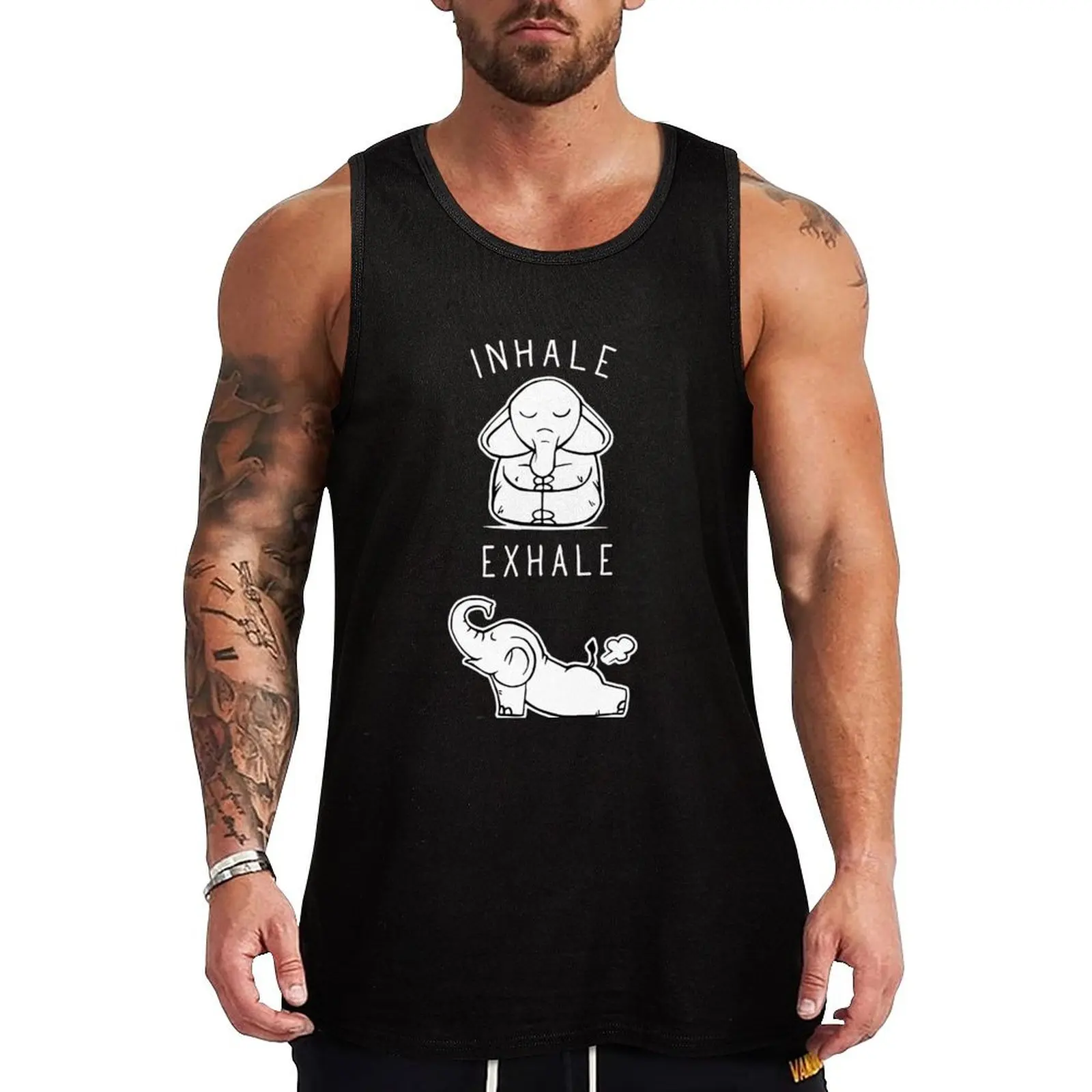 Funny Elephant Inhale Exhale Yoga Tank Top sleeveless jackets bodybuilding man Gym clothes Men's summer t-shirt